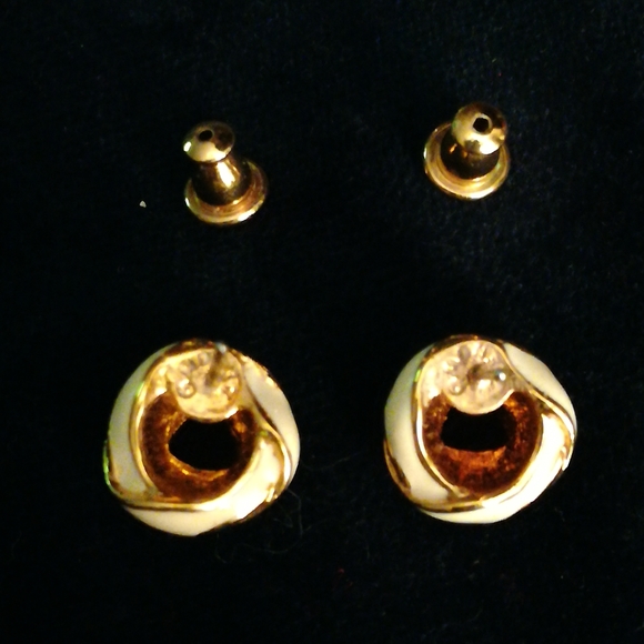 Enameled White & Gold Celtic Knot Earrings by Monet - Picture 2 of 5